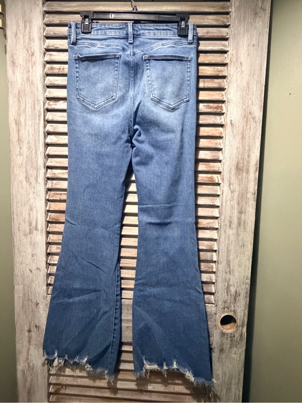 L&M Denim Flare Jeans in Mid Blue with Distressed Hem